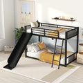 Harper & Bright Designs Twin Size Kids Low Bunk Bed with Slide and Ladder, Twin Metal Floor Bunk Bed Frame for Kids Teens, No Box Spring Needed (Black)