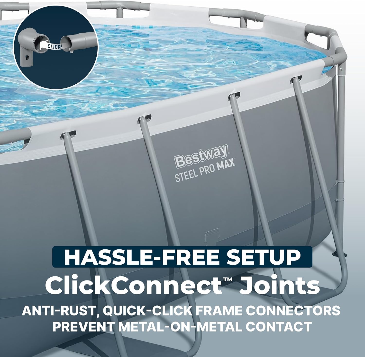 Bestway Steel Pro MAX 14' x 8'2' x 39.5' Oval Above Ground Swimming Pool Set, 530 GPH Filter Pump, Ladder, Tritech Puncture Resistant Liner, ClickConnect Steel Frame, Gray