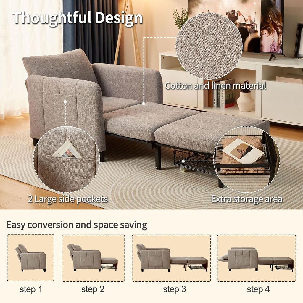 ZZW Sleeper Chair, 84' Extra Long Convertible Chair Bed, Upgraded 3-in-1 to 4-in-1 Pull Out Chair & Single Sofa Bed for Adult, Sleeping Chair for Living Room, Small Space (Light Grey)