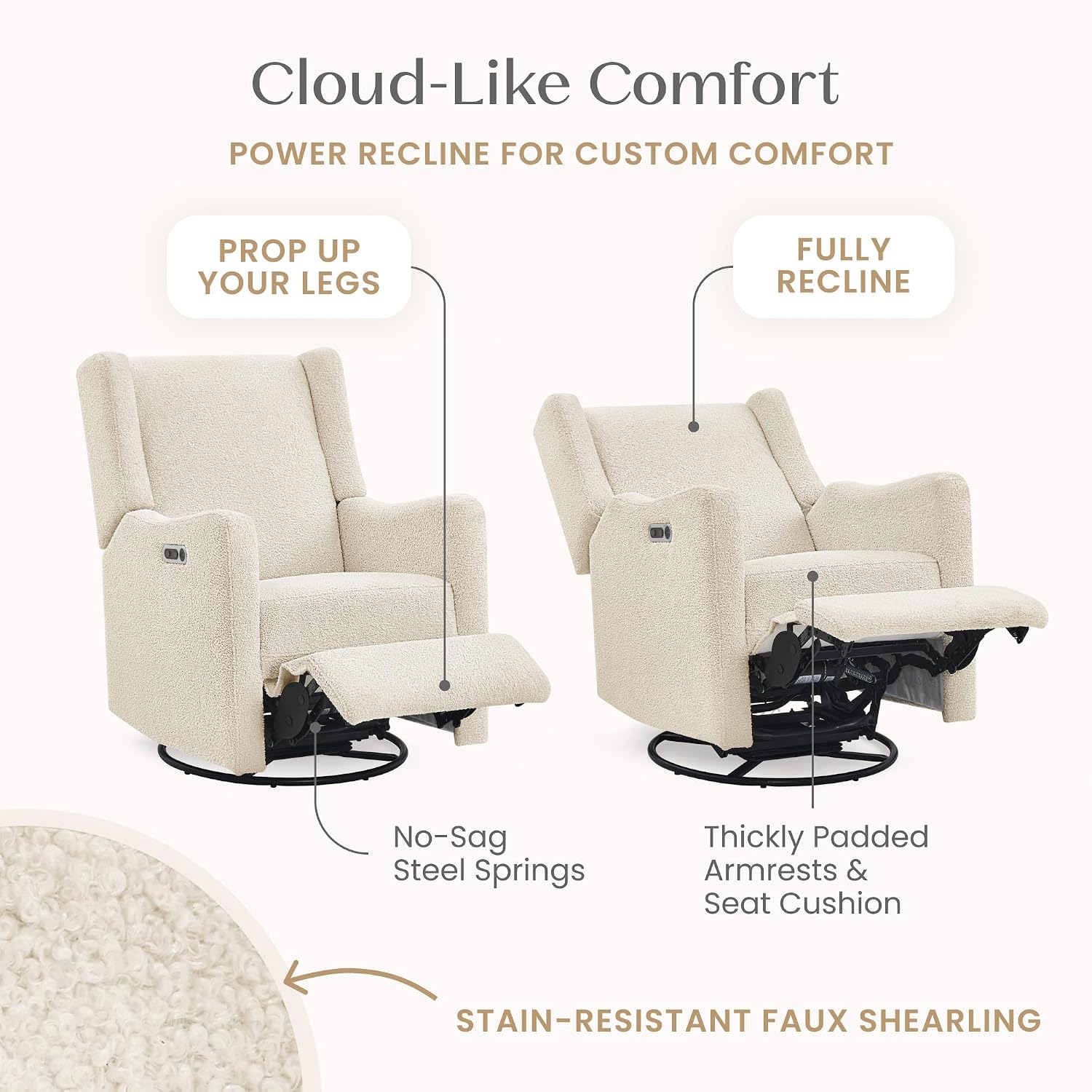 Delta Children Mercer Electronic Power Recliner and Swivel Glider with USB-A and Type-C Ports - Greenguard Gold Certified - Stain-Resistant Performance Fabric is Oeko-TEX Standard 100 Certified, Shell