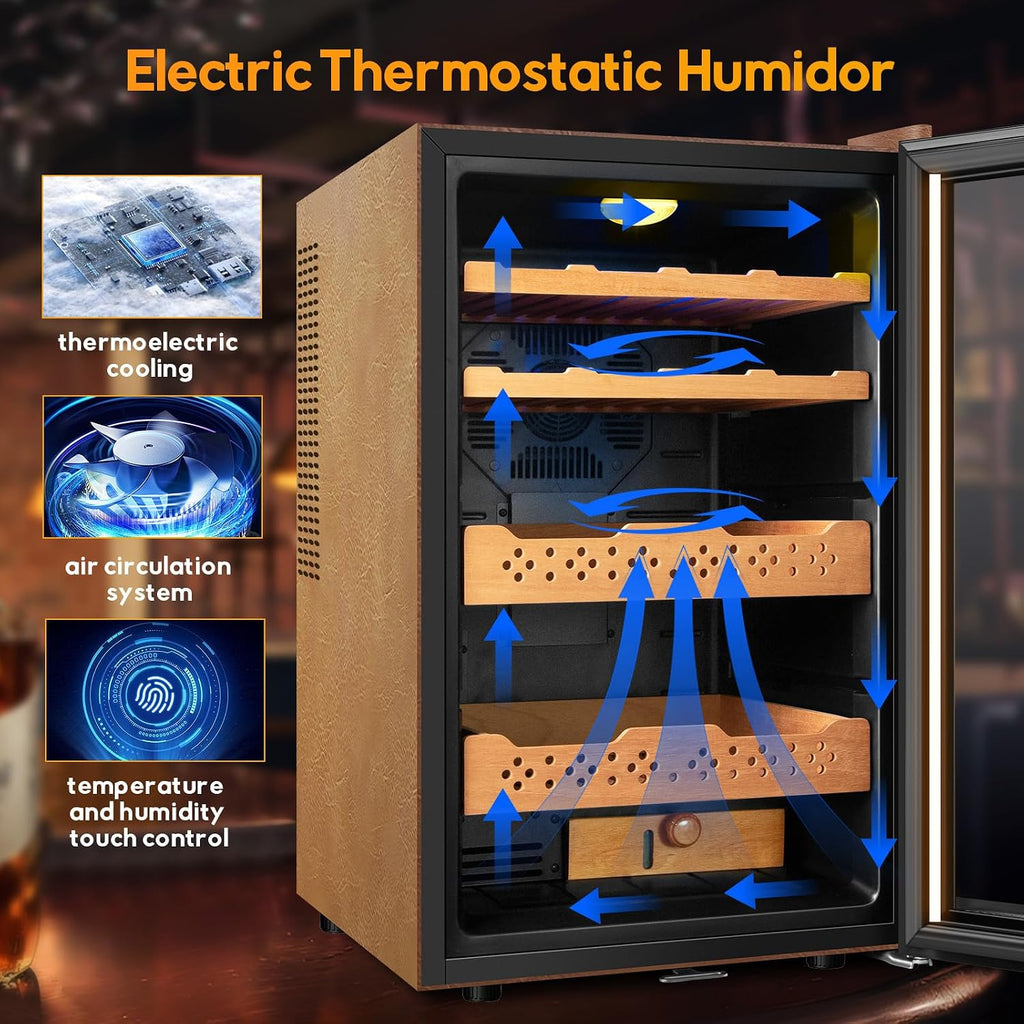 70L Upgraded Electric Humidor, 400 Counts Large Capacity,Thermostatic Electric Cooler Cabinet with Digital LED Screen, Safety Lock,Smart Humidity & Temp Control, Gifts for Men