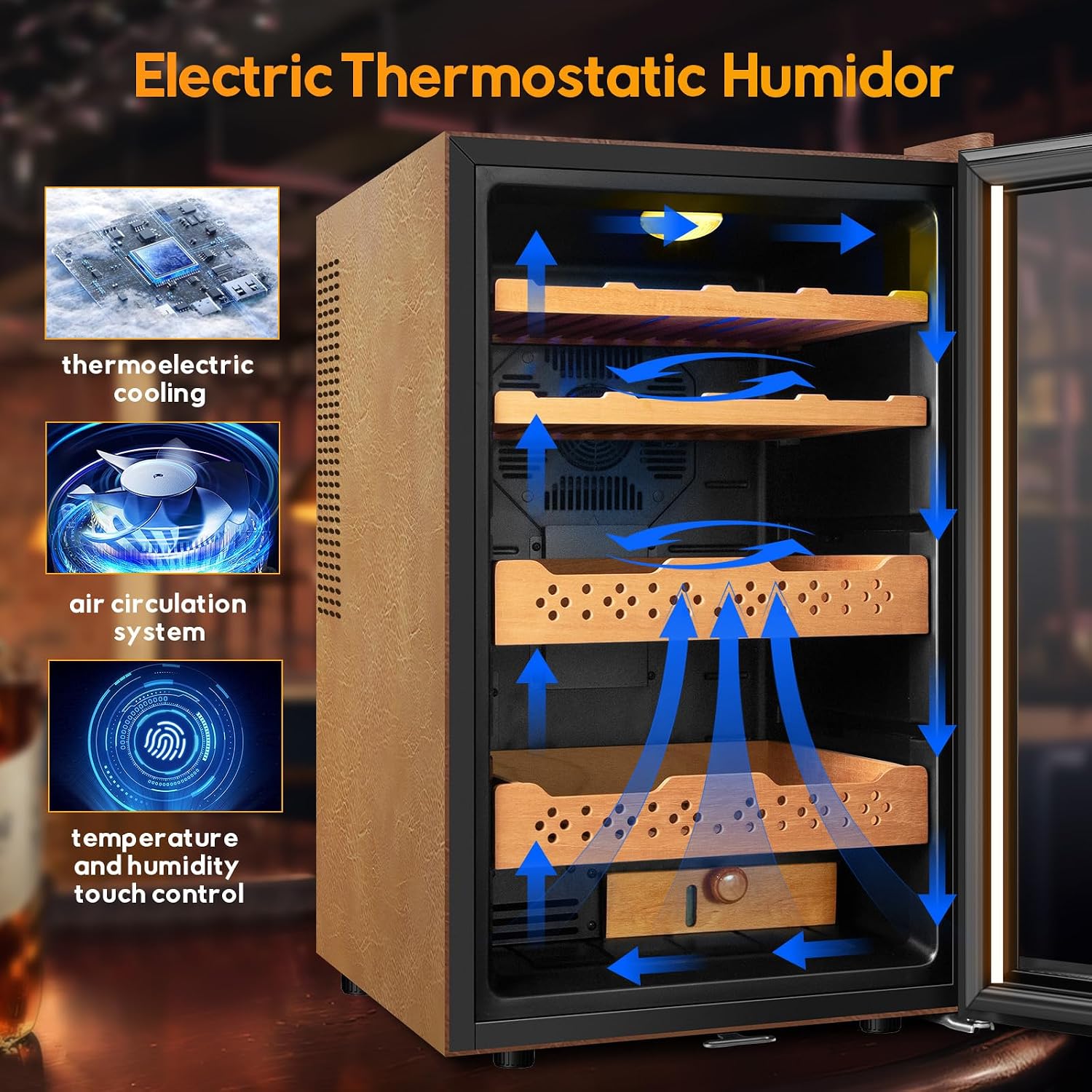 70L Upgraded Electric Humidor, 400 Counts Large Capacity,Thermostatic Electric Cooler Cabinet with Digital LED Screen, Safety Lock,Smart Humidity & Temp Control, Gifts for Men