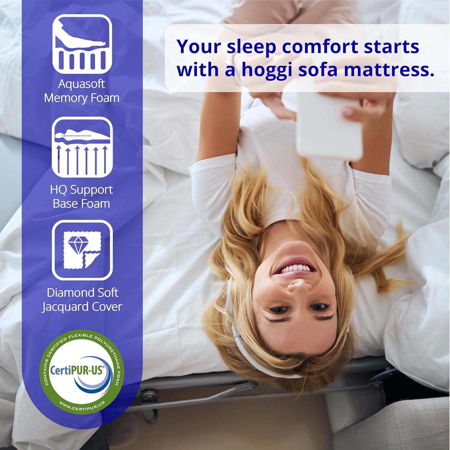 Queen, 4.5 Inch Sleeper Sofa Bed Mattress - 60x72, Aquasoft Memory Foam, Medium Firm, Breathable Diamond Soft Cover Fabric, Certified Only Safe Foams, Bed in a Box Mattress - Made in USA