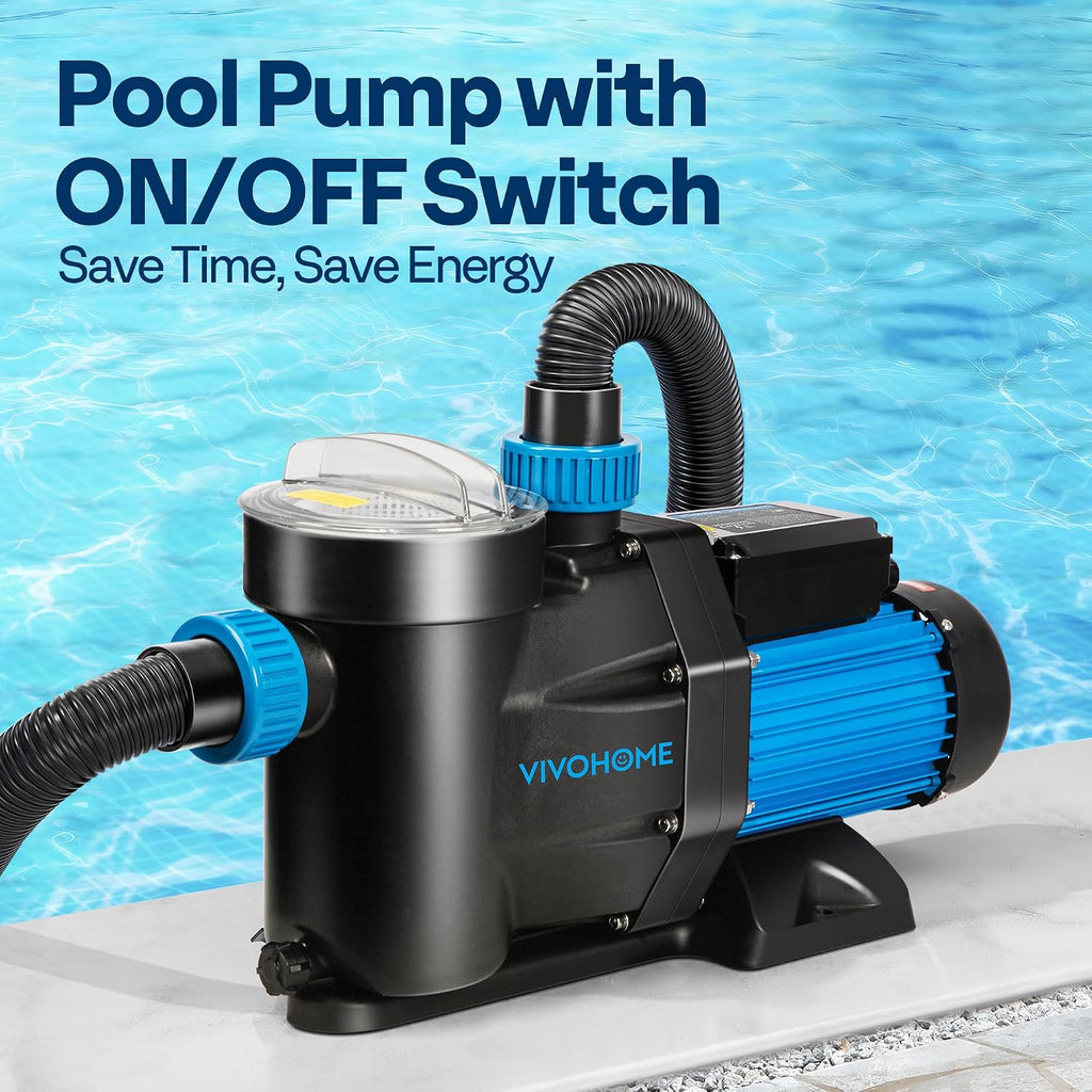 VIVOHOME Self Primming in/Above Ground Swimming Pool Pump w 1.25'' & 1.5' & 2.0'' Unions Energy Saving w/Strainer Baske, 6361 GPH