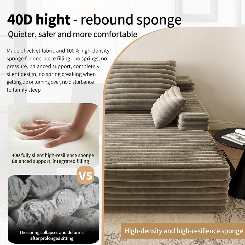 80' Oversized Double Lounge Chaise,Cloud Plush Sofa Bed,Upholstered Boneless Cloud Sofa Deep Seat,No Assembly Required,Modern Corduroy Sleeper Loveseat Chair for Living Room Bedroom Reading,Camel