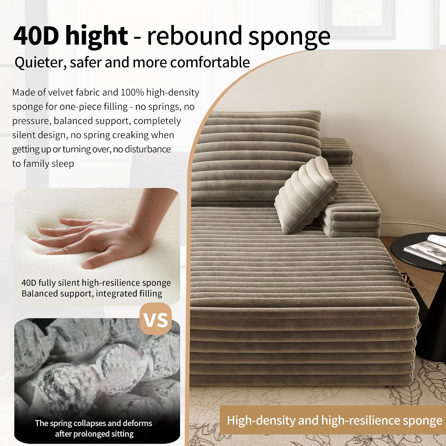 80' Oversized Double Lounge Chaise,Cloud Plush Sofa Bed,Upholstered Boneless Cloud Sofa Deep Seat,No Assembly Required,Modern Corduroy Sleeper Loveseat Chair for Living Room Bedroom Reading,Camel