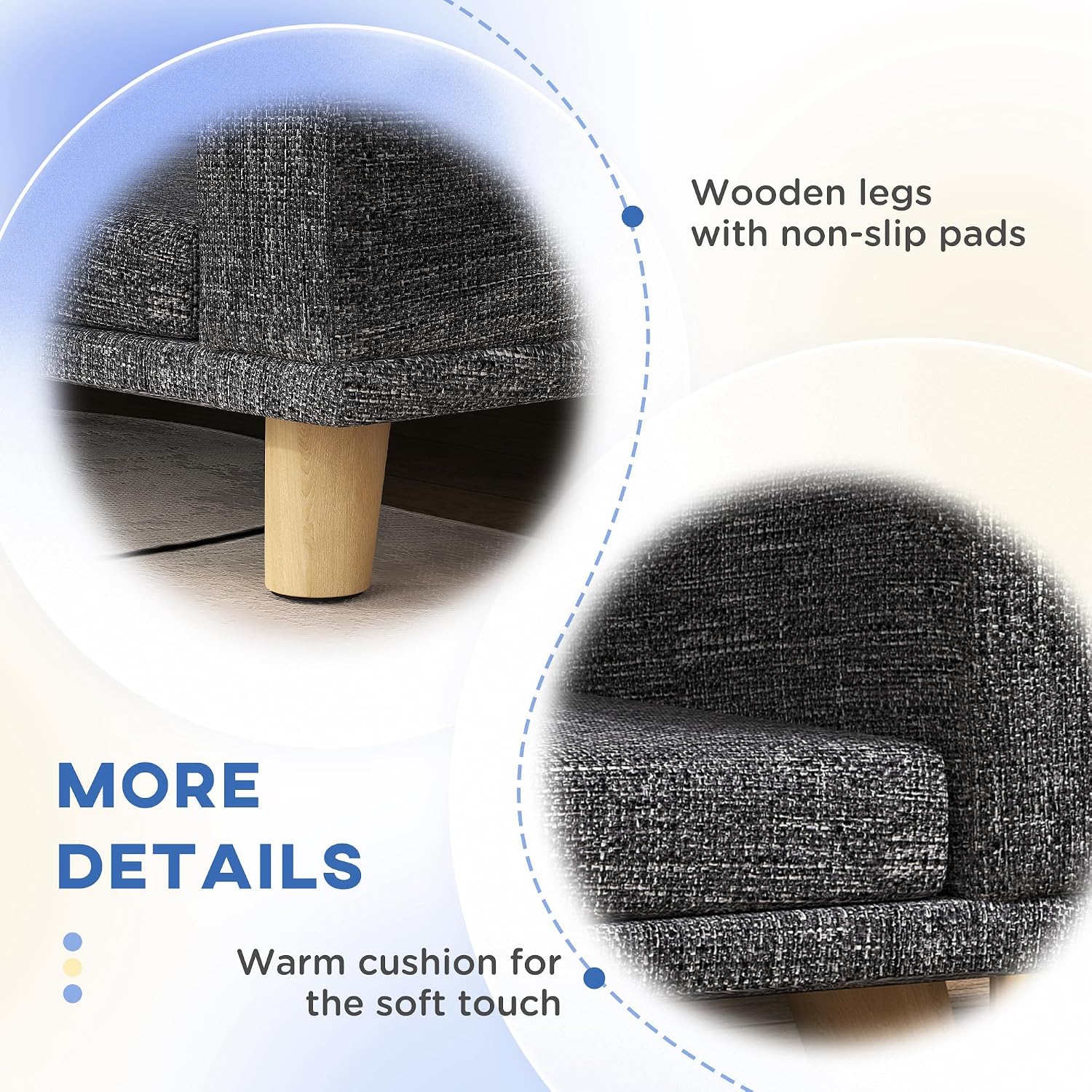 PawHut Dog Sofa Couch, Pet Bed with Comfortable Luxury Cushion, Washable Cover, Wooden Legs, Anti-Slip Mat for Large Dogs, Cats, Kittens, Dark Gray