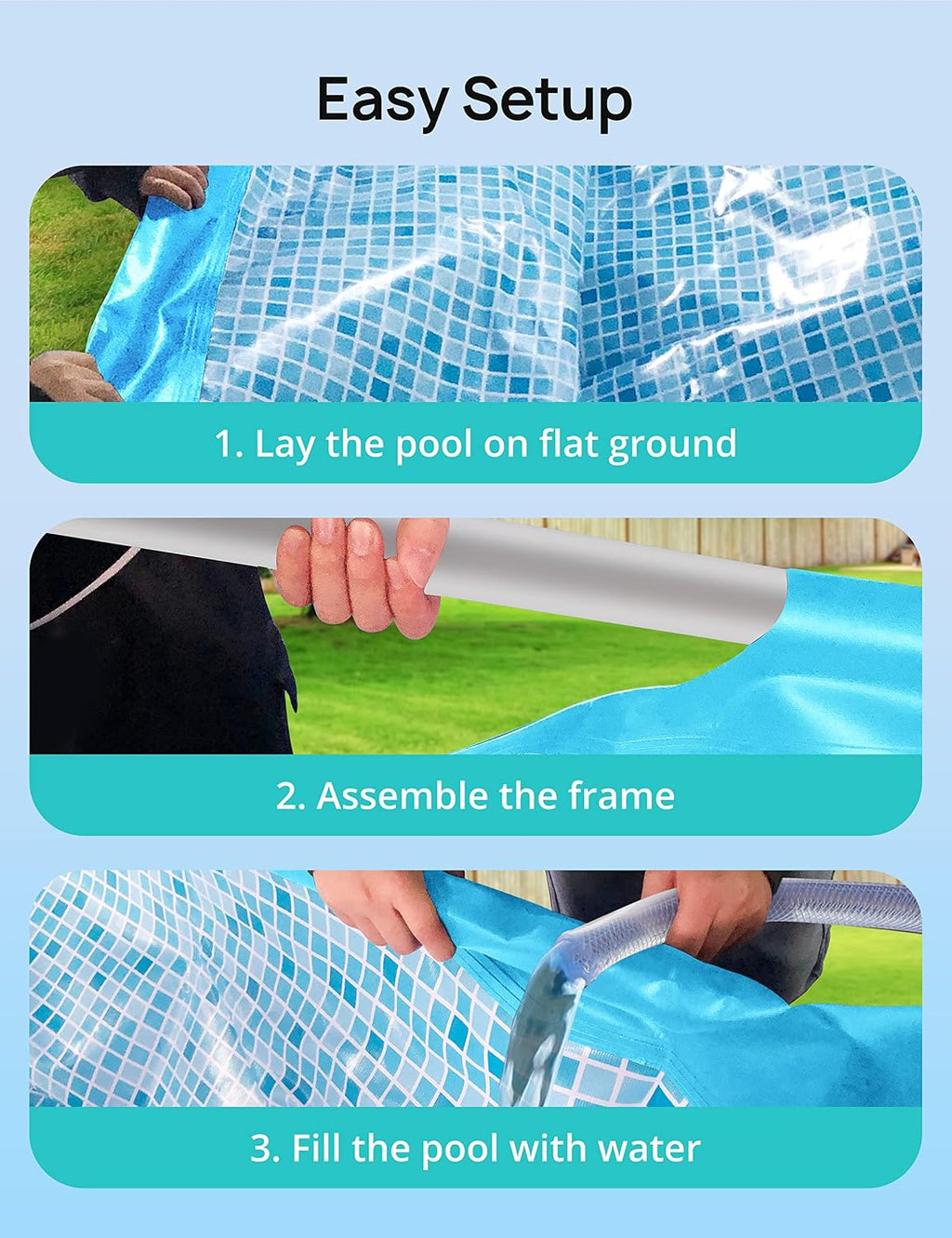 EVAJOY 12ft x 30in Metal Frame Swimming Pool, Outdoor Round Above Ground Pool with Steel Frame, Heavy-Duty PVC, Easy Assembly for Backyard, Garden, Lawn