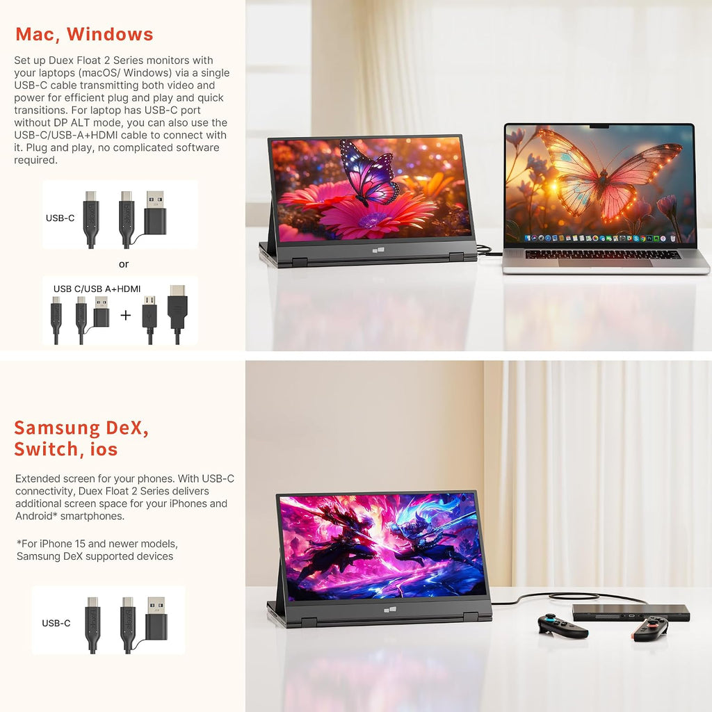 Portable Monitor - Mobile Pixels Duex Float 2 Pro 16-inch 2.5K Laptop Monitors, New Stacked Monitor for 15-16-inch Laptops. Built-in Dual Speakers, USB C/HDMI, Window/Mac/PC/Android Compatible