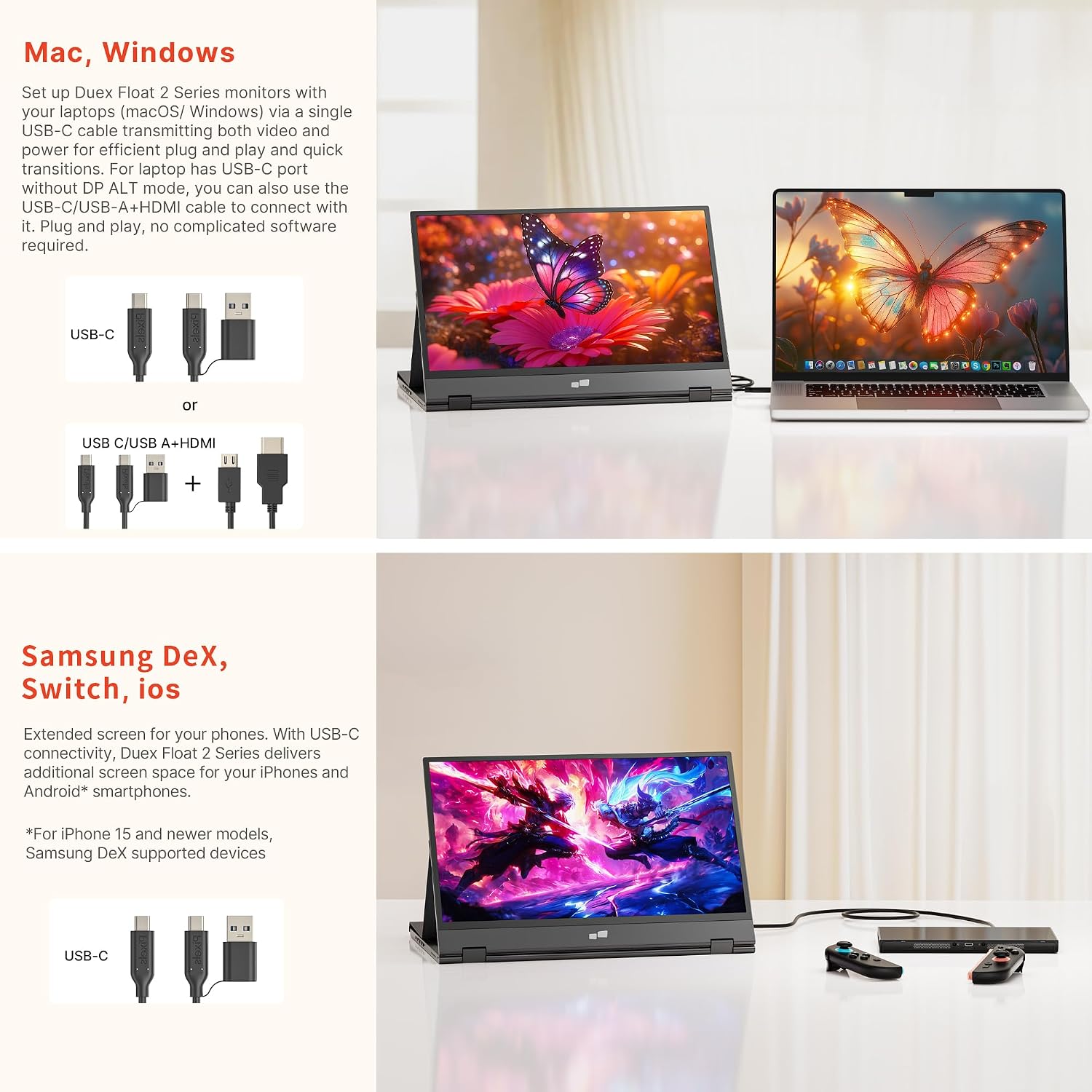Portable Monitor - Mobile Pixels Duex Float 2 Pro 16-inch 2.5K Laptop Monitors, New Stacked Monitor for 15-16-inch Laptops. Built-in Dual Speakers, USB C/HDMI, Window/Mac/PC/Android Compatible