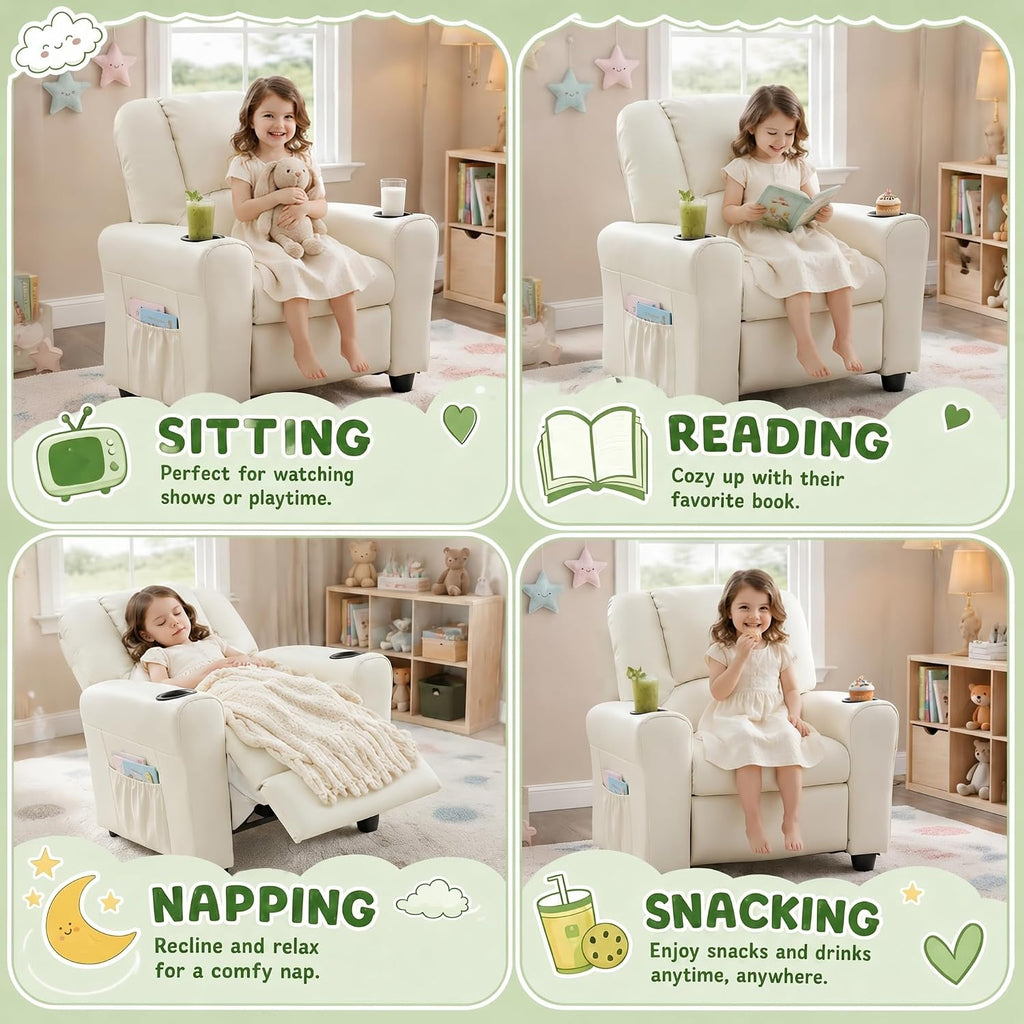 Candy Kids Reclining Chair Leather Recliner Sofa Push Back Toddler Youth Children Child Ages 1-6