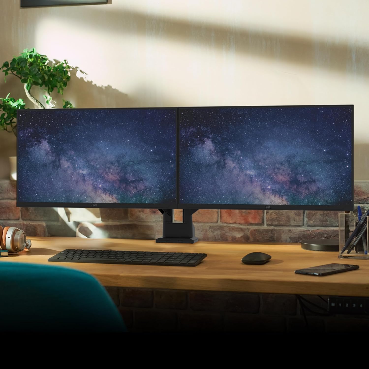 Pixio Two PX275 Wave 27 inch 100Hz Refresh Rate QHD 1440p Resolution IPS Panel 1ms MPRT Response Time Gaming Monitor and PS1D Wave Black Dual Monitor Arm - Fits up to 32 inches and 19.8lbs