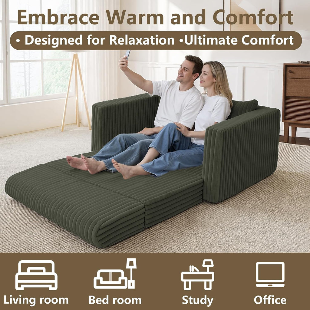 HABUTWAY Folding Sofa Bed, 2 in 1 Convertible Sleeper Chair with Pillow, Portable Fold Out Chair Bed with Armrest, Comfy Floor Couch, Lazy Sofa for Living Room Bedroom Dorm Home Office, Green