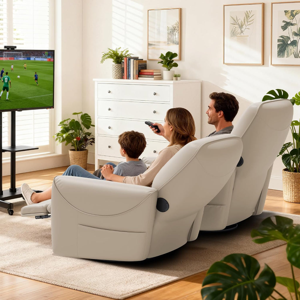 KINGYES Nursery Recliner Rocking Chair, 270° Swivel Glider, with Bluetooth Speaker & USB-C Port, Faux Leather Nursery Rocking Chair, Gray