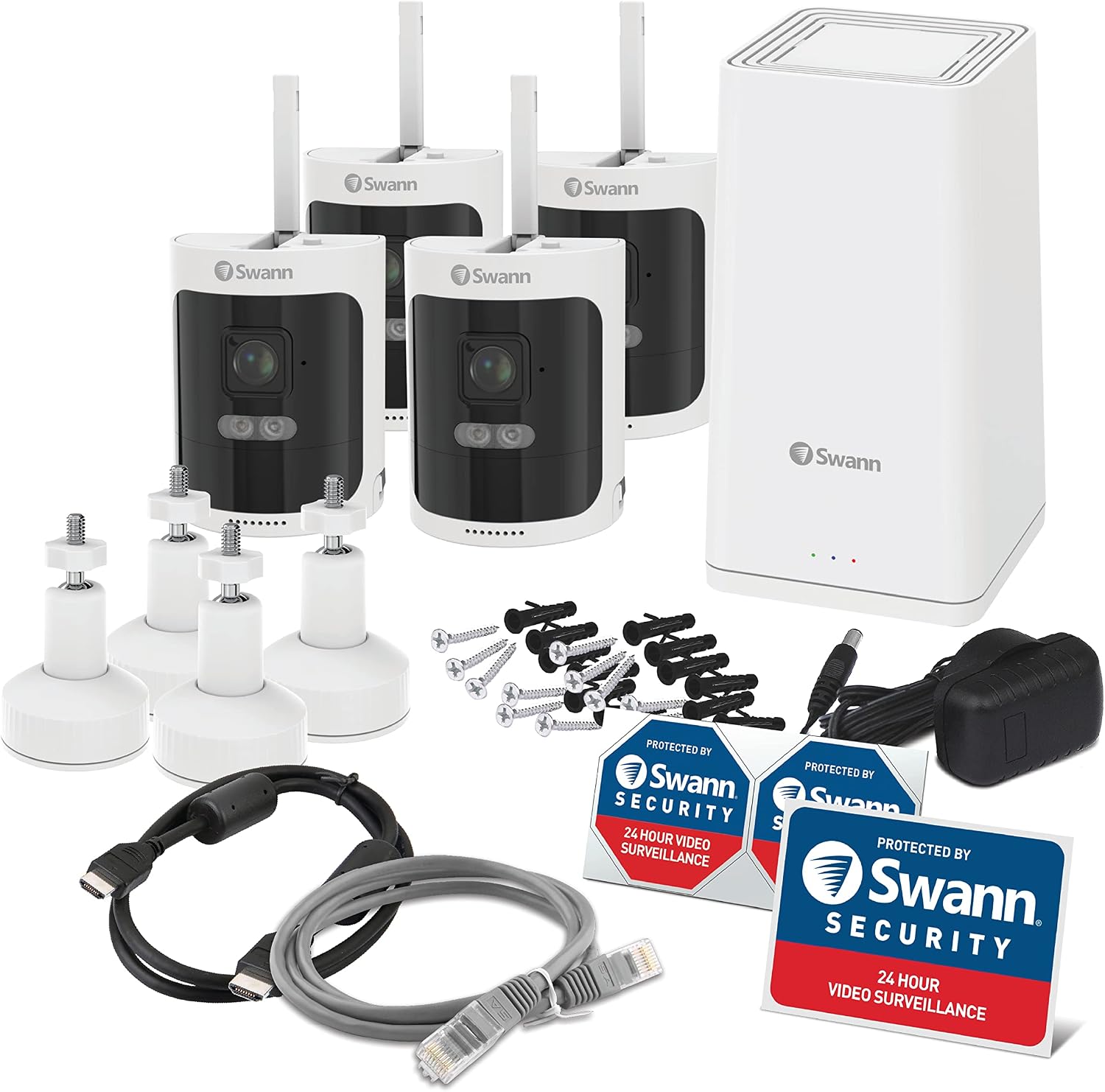 Swann AllSecure650™ Wi-Fi Security Camera System with 1 TB HDD, 4 Camera 8 Channel, 2K HD NVR Home Security Cameras Wireless Outdoor Indoor, Night Vision Surveillance Camera, Heat and Motion Detection