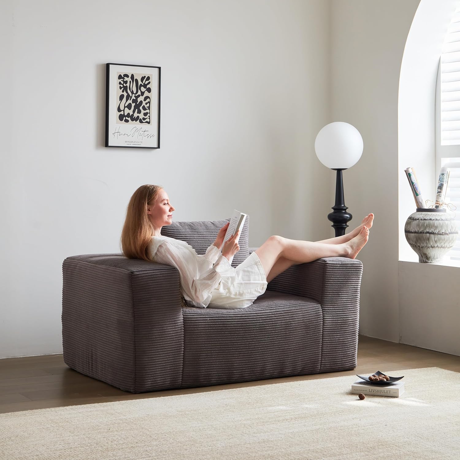 Swbvs Single Sofa Chair - Oversized Lounge Armchair,Singgle Couch Soft Foam Cushion, Cozy Reading Chair for Living Room & Bedroom for Living Room Bedroom,No Assembly,Grey