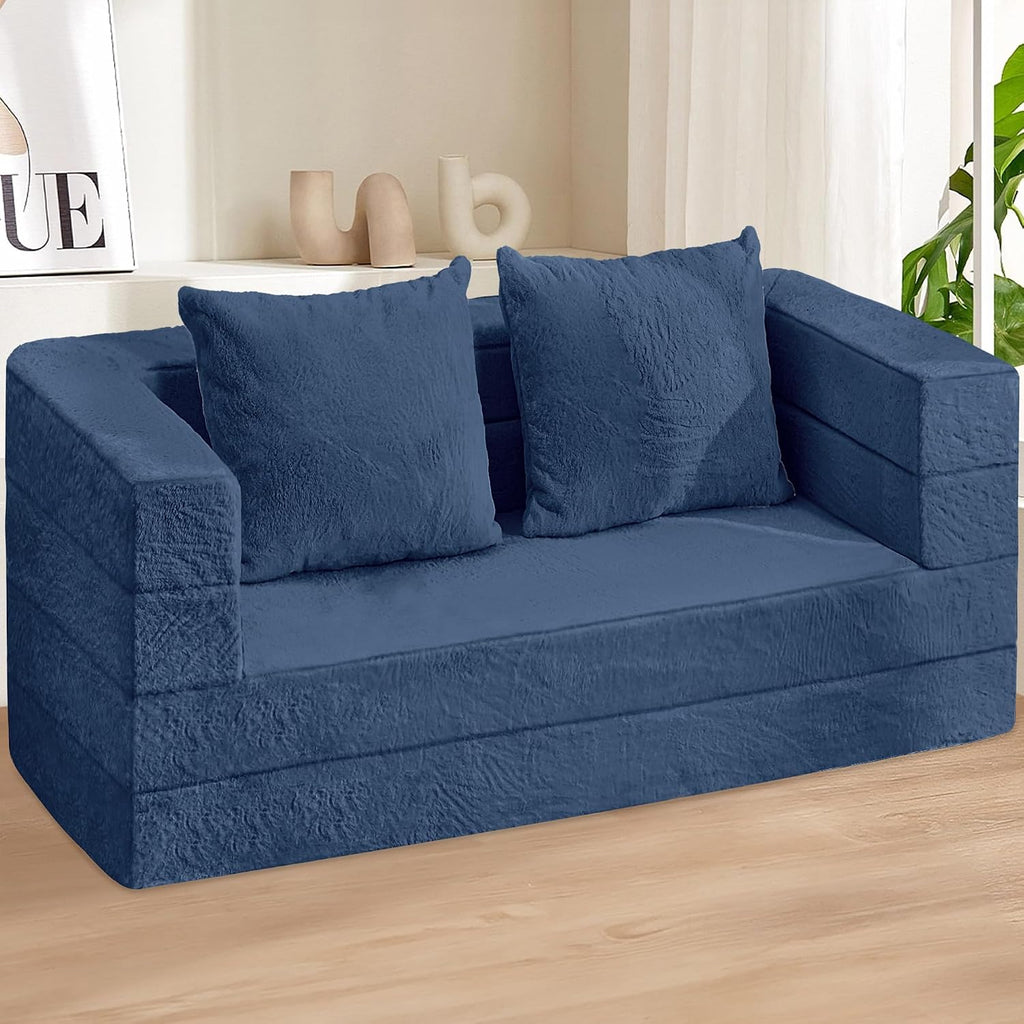 Futon Sofa Bed with Pillow, 3-in-1 Sleeper Sofa Bed with Removable Cover, Convertible Floor Sofa Bed, No Assembly Boneless Couch for Living Room, Bedroom