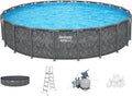 Bestway APX 365 22' x 52' Above Ground Pool, Round Metal Frame Outdoor Swimming Pool Set with Sand Filter Pump, Ladder, and Cover, Dark Marble