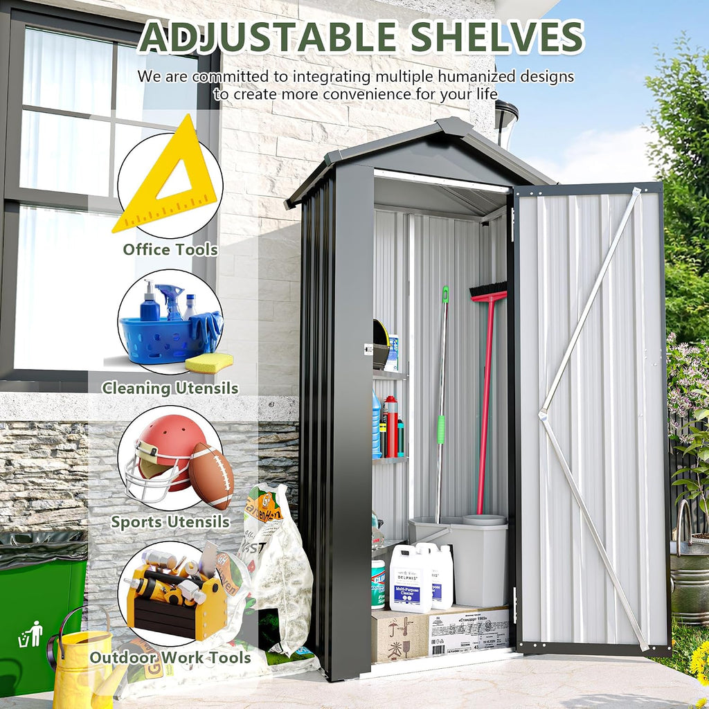 2.5x1.4 FT Outdoor Storage Shed, Small Metal Tool Shed with Waterproof Roof and Lockable Door, Garden Tool Sheds Storage Cabinet for Backyard Patio Lawn, Black