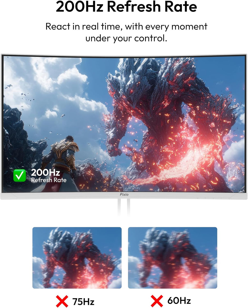 Two Pixio PXC248WAVE White 24 inch 200Hz Refresh Rate FHD 1080p Resolution 1500R Curve Fast VA Panel 1ms GTG Response Time HDR Curved Gaming Monitor and PS1D Wave White Dual Monitor Arm - Fits up to 3
