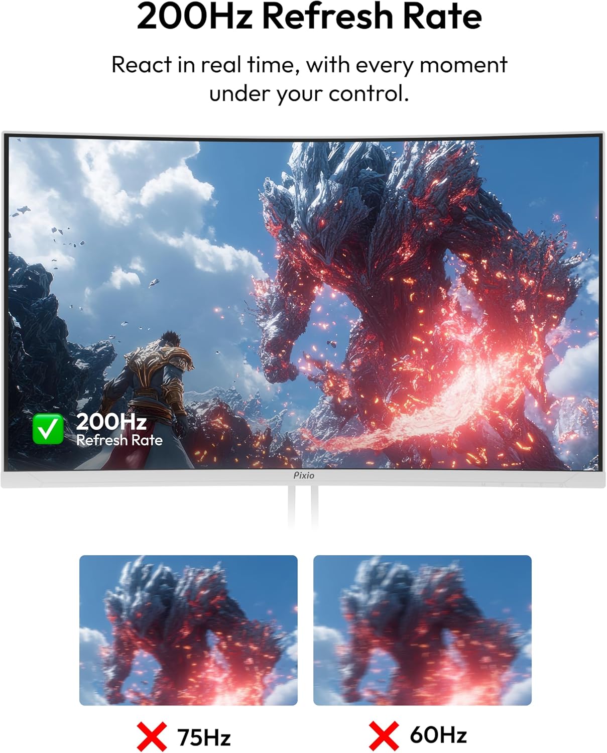 Two Pixio PXC248WAVE White 24 inch 200Hz Refresh Rate FHD 1080p Resolution 1500R Curve Fast VA Panel 1ms GTG Response Time HDR Curved Gaming Monitor and PS1D Wave White Dual Monitor Arm - Fits up to 3