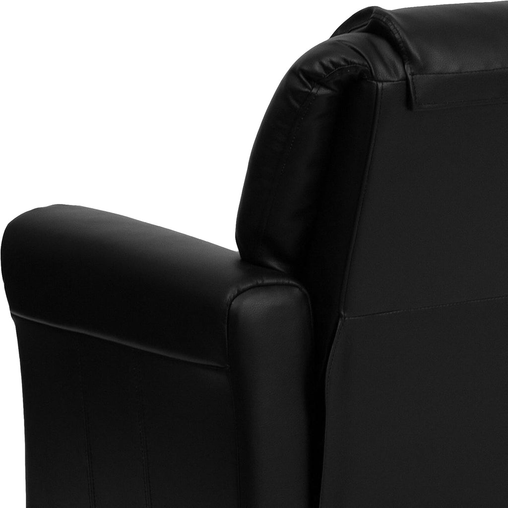 EMMA + OLIVER Black LeatherSoft Kids Recliner with Cup Holder and Headrest