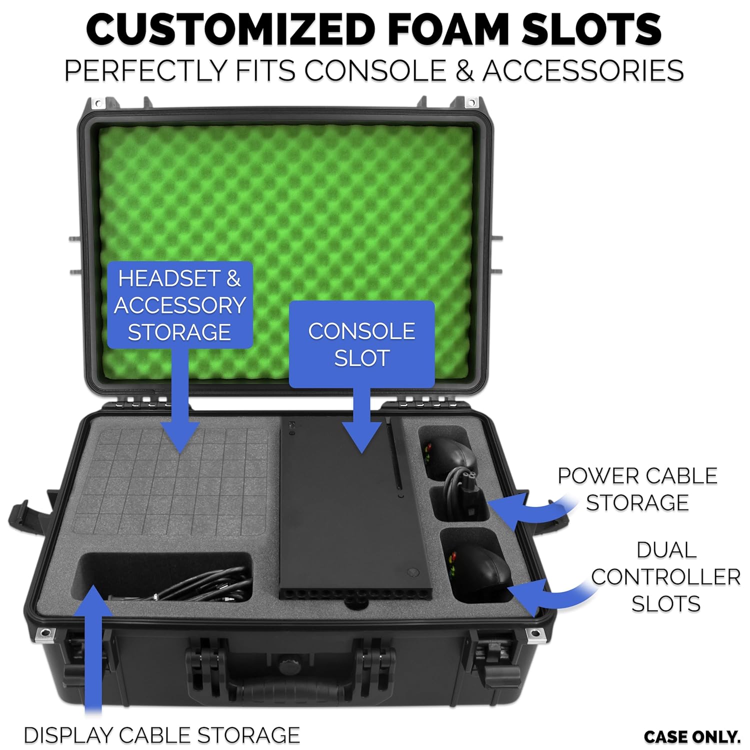 CASEMATIX Hard Shell Travel Case Compatible with Xbox Series X Console, Controllers, Headset and Other Accessories - IPX7 Waterproof and Crushproof Carrying Case with Customized Foam Interior