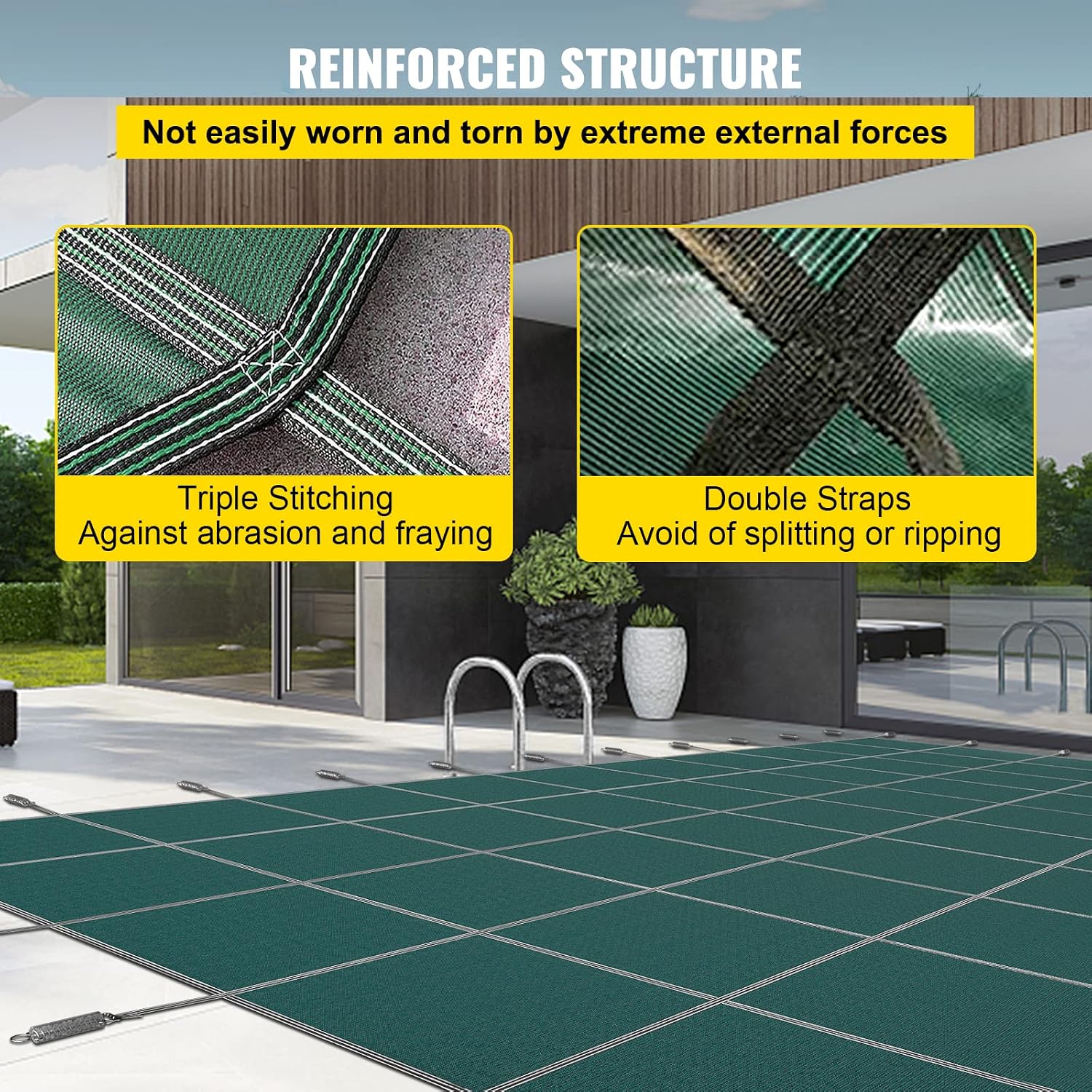 VEVOR Pool Safety Cover Fits 12x24ft Rectangle Underground Safety Pool Cover Green Mesh Solid Pool Safety Cover for Swimming Pool Winter Safety Cover
