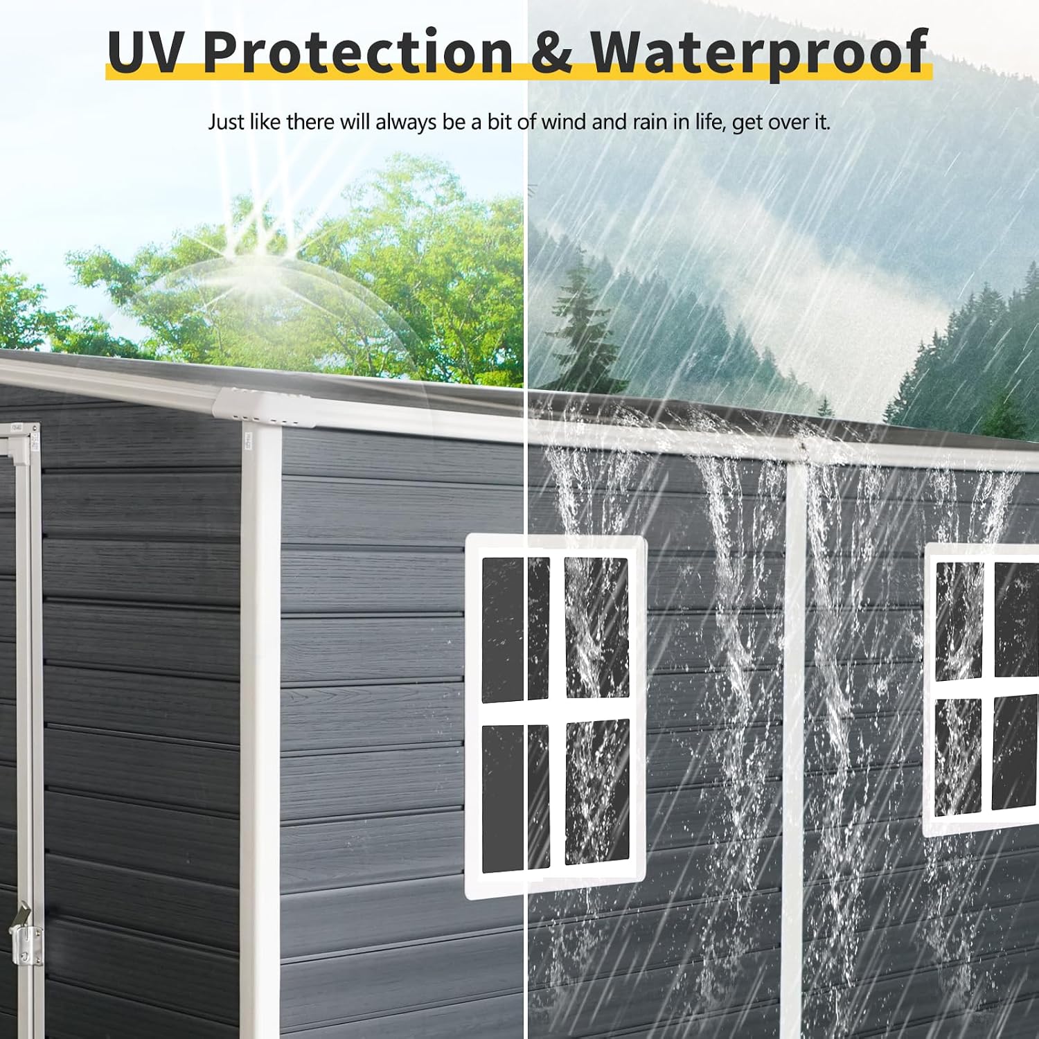 Ball & Cast 8x4 FT Resin Outdoor Storage Shed with Waterproof Floor and 2 Window,Garden Organizer Tool House w/Lockable Doors & Ventilation,Cabinet for Patio,Lawn,Black