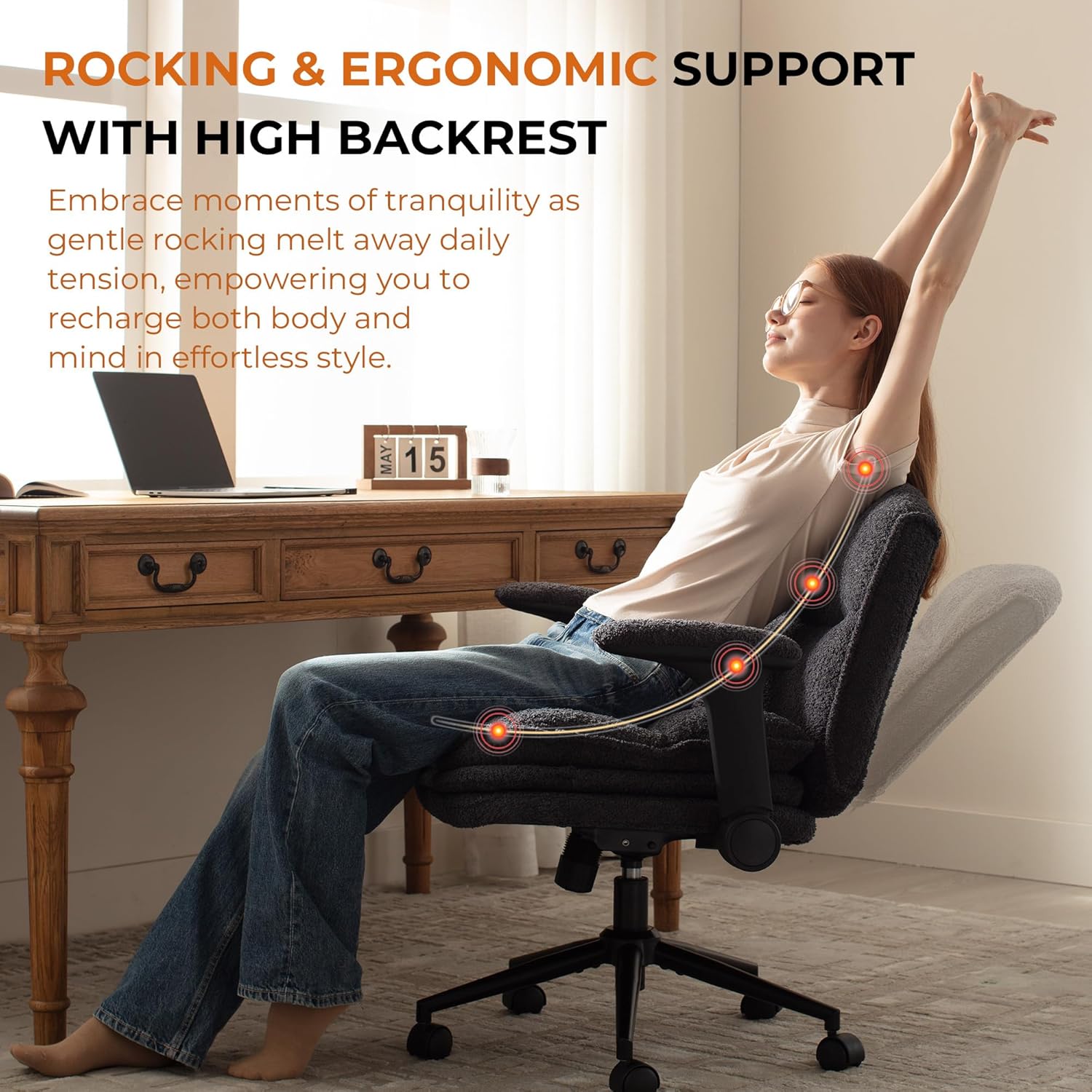 Dowinx Criss Cross Chair with Adjustable Flip-up Arms and Wheels, Comfort Ergonomic Office Desk Armchair with 3 Layer Cushions, Wide Seat Vanity Chair for Home Office, Living Room, Bedroom, Black