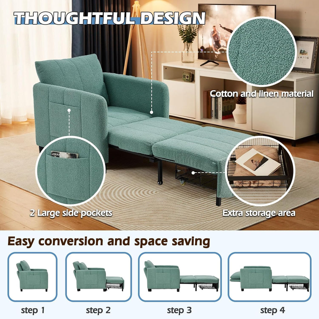 ZZW Sleeper Chair 84' Extra Long Convertible Chair Bed Upgraded 3-in-1 to 4-in-1 Pull Out Chair & Single Sofa Bed for Adult Sleeping Chairs for Living Room & Small Space