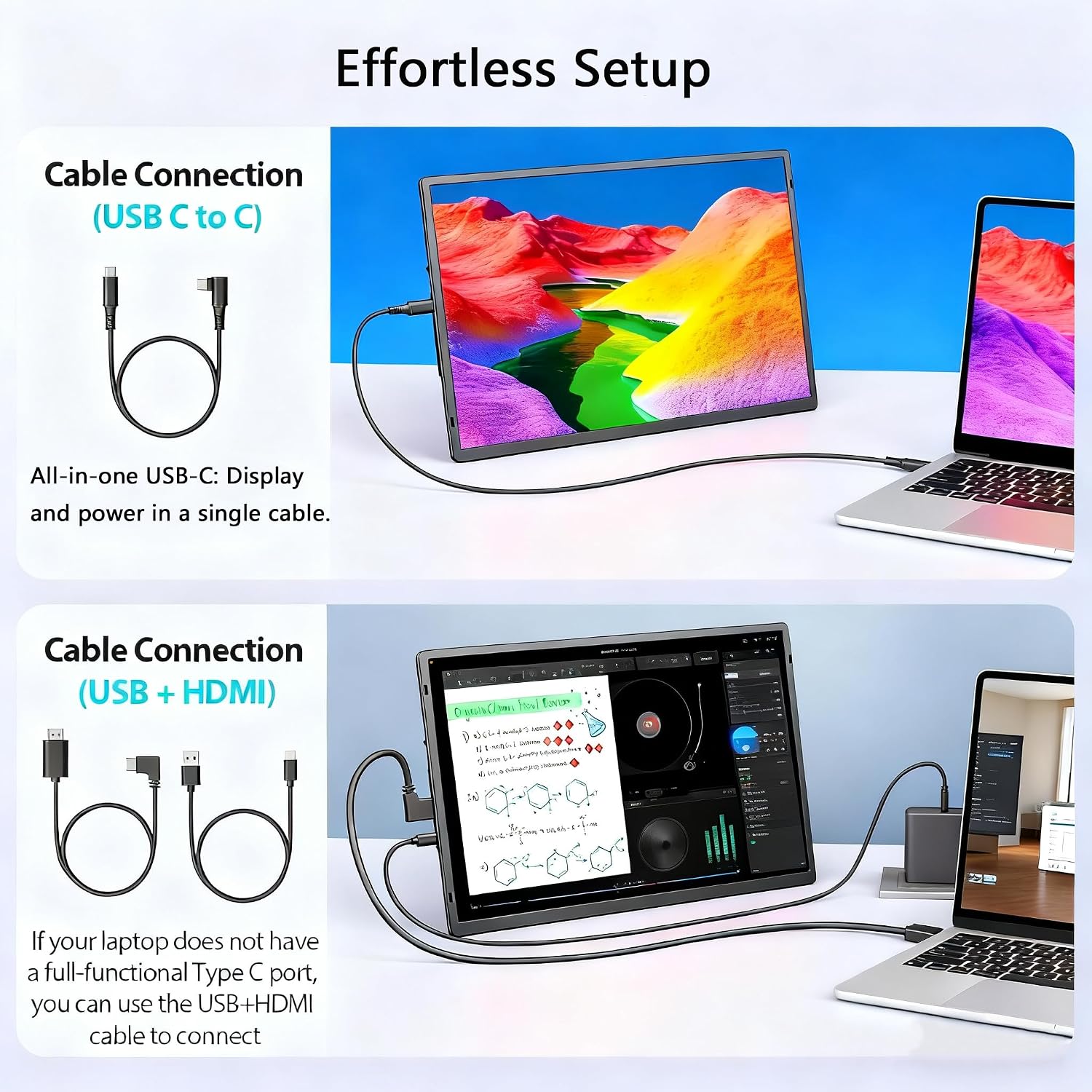 APILDELLA 16.2' Portable Laptop Monitor Extender, 1200P HDR Screen with 360° Rotation, Ultra-Light Travel Second Screen, Plug & Play via Mini HDMI/Type-C, Compatible with Windows/Mac/PS5