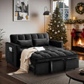 Convertible Sofa Bed, Pull Out Sofa Bed with Adjustable Backrest, 3 in 1 Velvet Fabric Loveseat Sleeper Sofa Bed Couch with Side Pockets for Living Room, Bedroom, Apartment, Black