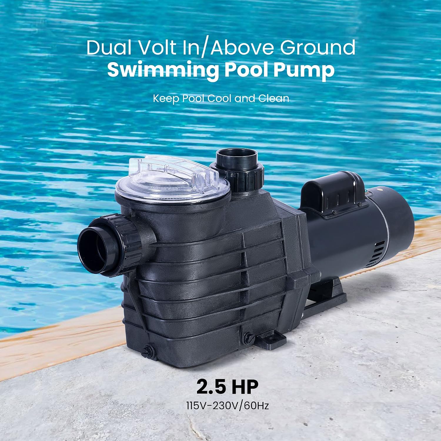 VIVOHOME 2.5HP Dual Voltage Pool Pump, High Lift 78FT Self-Priming, DOE Energy Saving, 1.5' & 2' Connectors w/Strainer Basket for In/Above Ground Pools