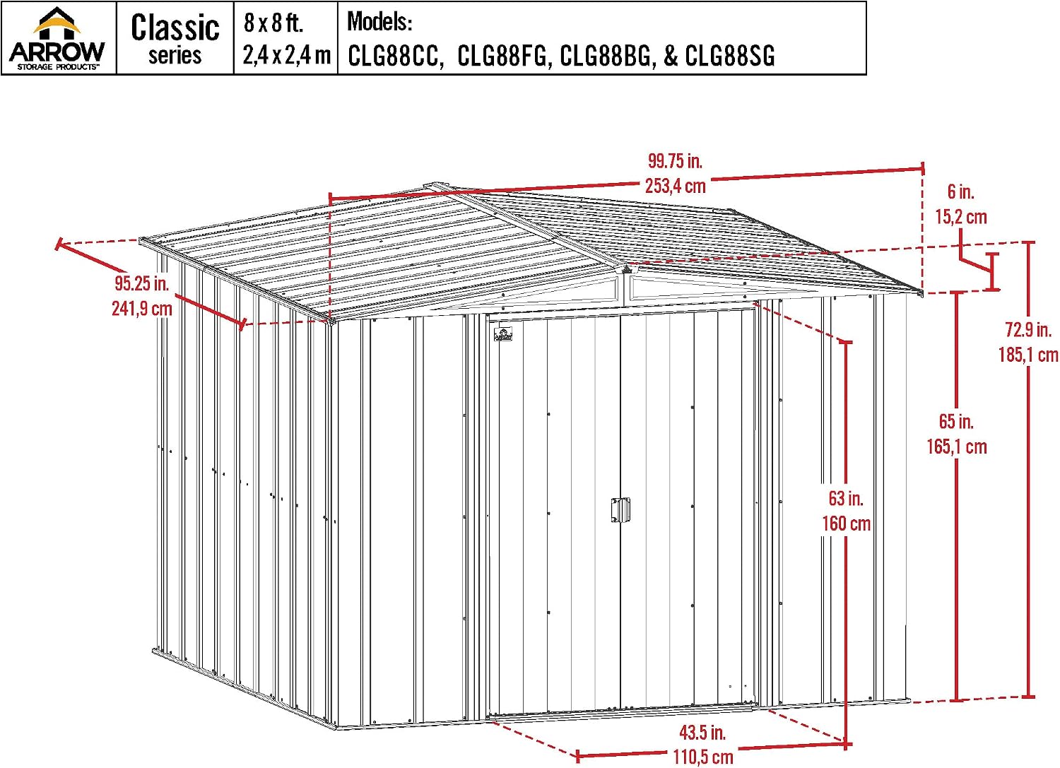 Arrow Classic Steel Storage Shed, 8x8, Charcoal