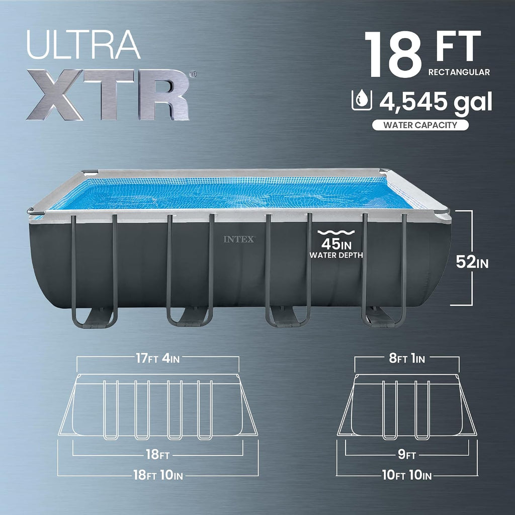 Intex 18 Foot by 52 Inch Ultra XTR Framed Above Ground Swimming Pool Set with Sand Filter Pump, Pool Cover and Ladder, Canopy, and Ground Cloth, Gray