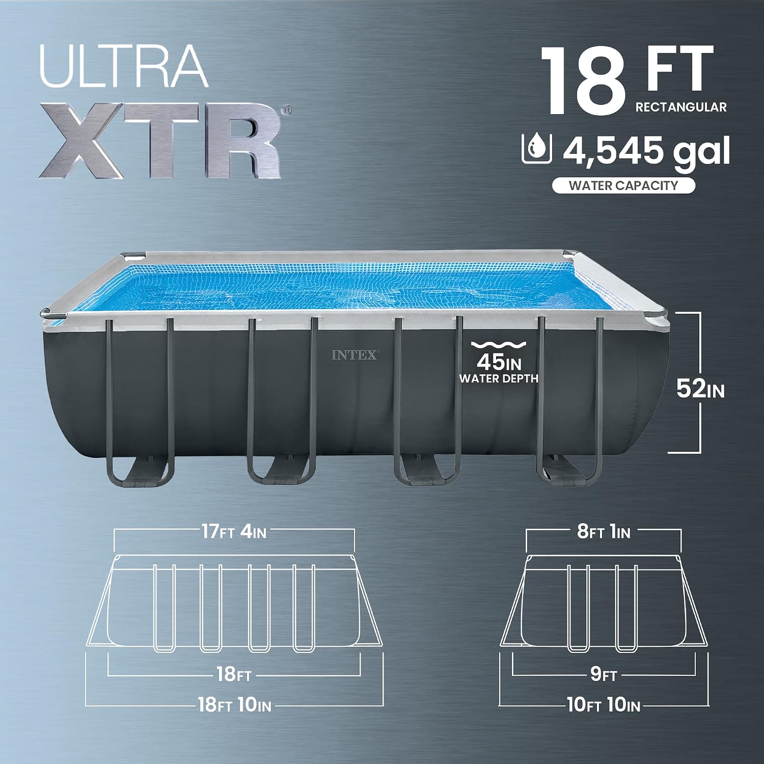 Intex 18 Foot by 52 Inch Ultra XTR Framed Above Ground Swimming Pool Set with Sand Filter Pump, Pool Cover and Ladder, Canopy, and Ground Cloth, Gray