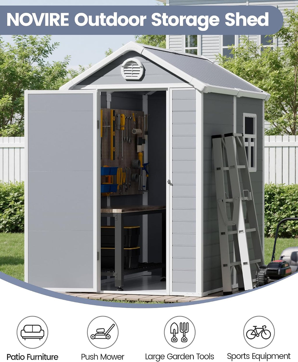 6x4.5 Large Outdoor Storage Shed with Floor, Spacious Tool Shed for Lawn Mower, Bike, and Patio Furniture, Includes Lockable Door and Ventilation, Aritic Light Gray