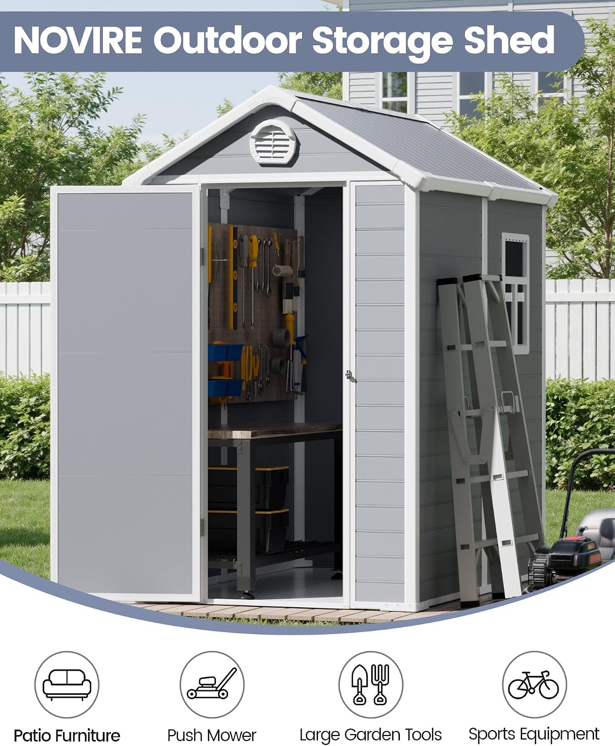 6x4.5 Large Outdoor Storage Shed with Floor, Spacious Tool Shed for Lawn Mower, Bike, and Patio Furniture, Includes Lockable Door and Ventilation, Aritic Light Gray