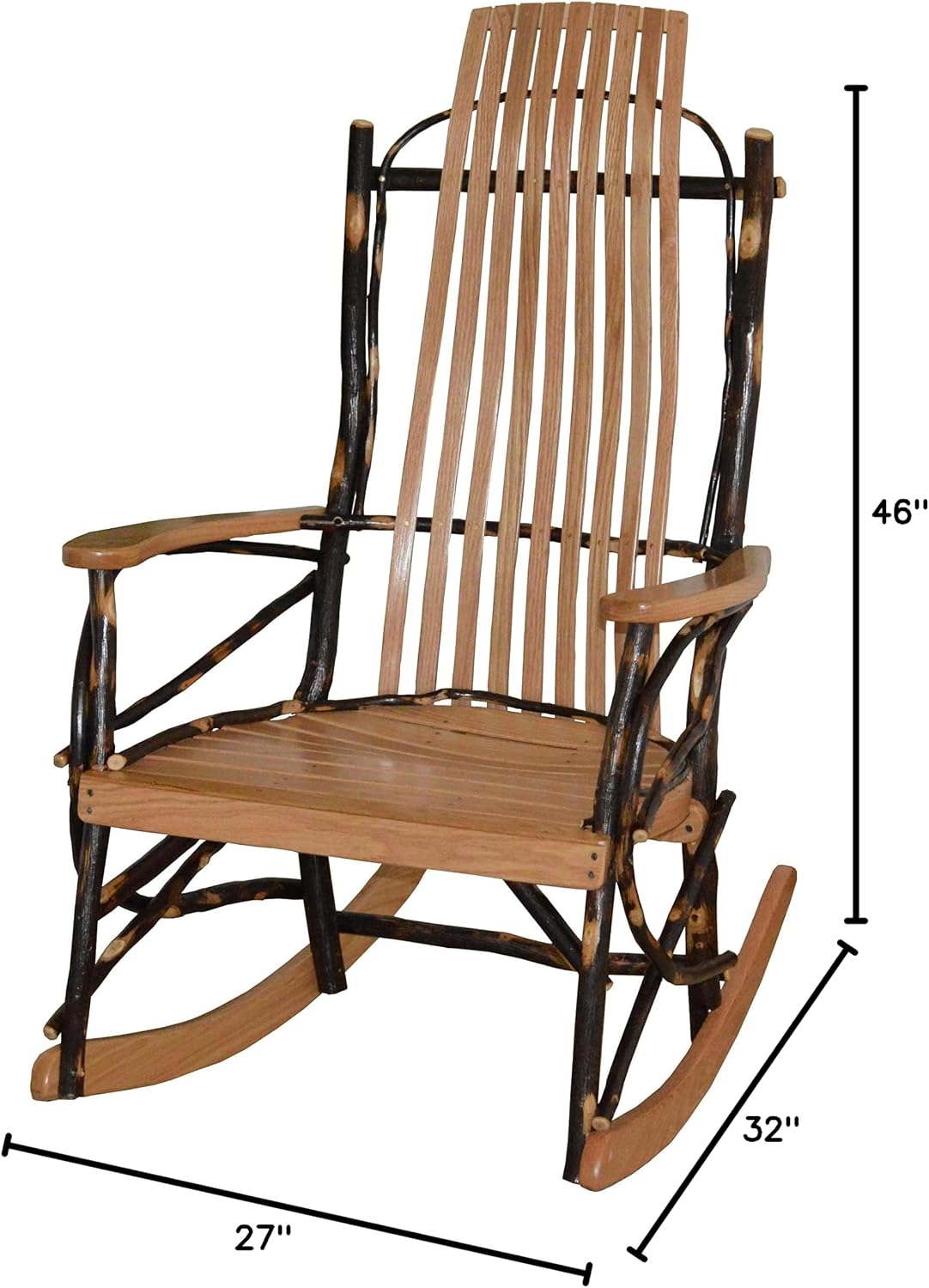 Amish-Made Large 9-Slat Natural-Stained Oak and Hickory Rocking Chair