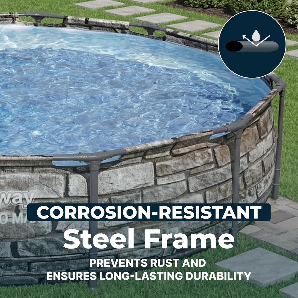 Bestway Steel Pro MAX 12' x 30' Above Ground Pool, Round Metal Frame Outdoor Swimming Pool Set with Filter Pump & Type I Cartridge, Stone Print