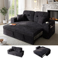 63 Inch Sleeper Sofa Bed, 4 in 1 Pull Out Couch Bed with Adjustable Backrest, Small Loveseat with Wide Armrest | USB Charging | Side Pockets | Cup Holders | Tool Free Assembly, Luxury Black