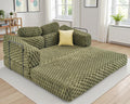 VanAcc Futon Sofa Bed, Convertible Futon Couch with Plush Faux Fur, No Assembly Mattress Futon Sofa for Living Room, Apartment, Bedroom, Green