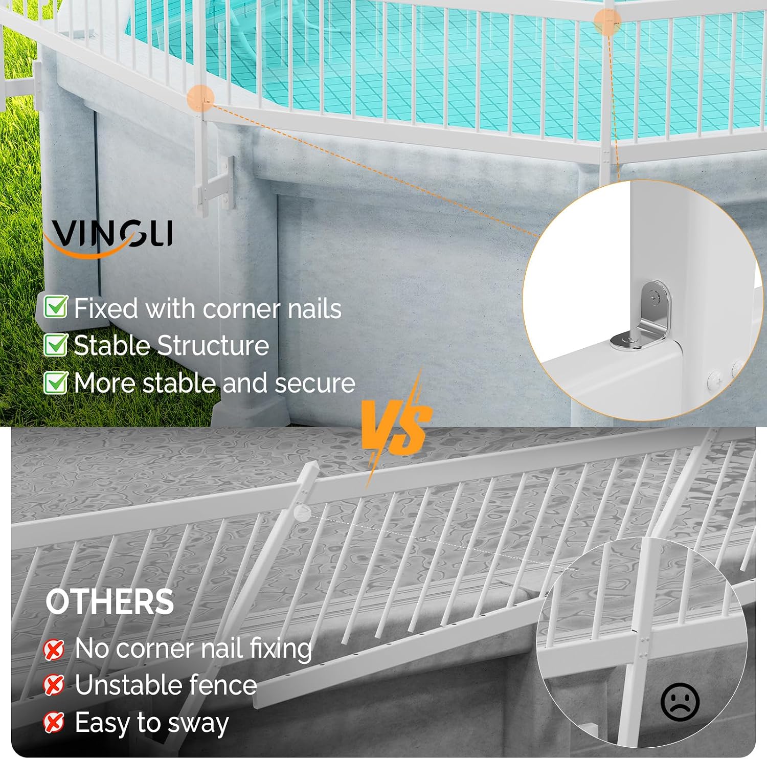 VINGLI Above Ground Pool Safety Fence,Swimming Pool Fences, Pool Fencing,White (Kit A-8 Sections)
