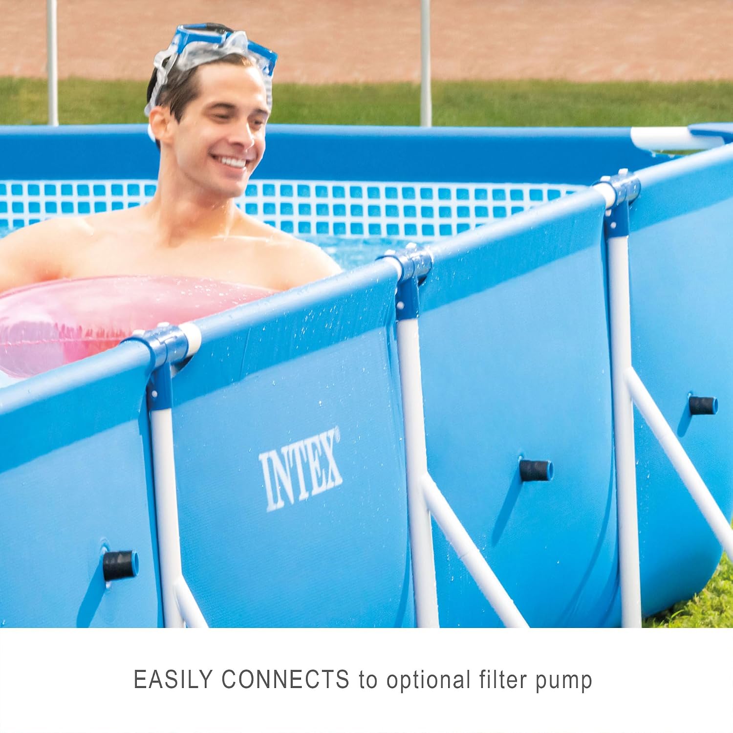 INTEX Rectangular Frame 14 ft 9 in x 7 ft 3 in x 33 in Above Ground Pool, Swimming Pool with Steel Frame, Pump Not Included