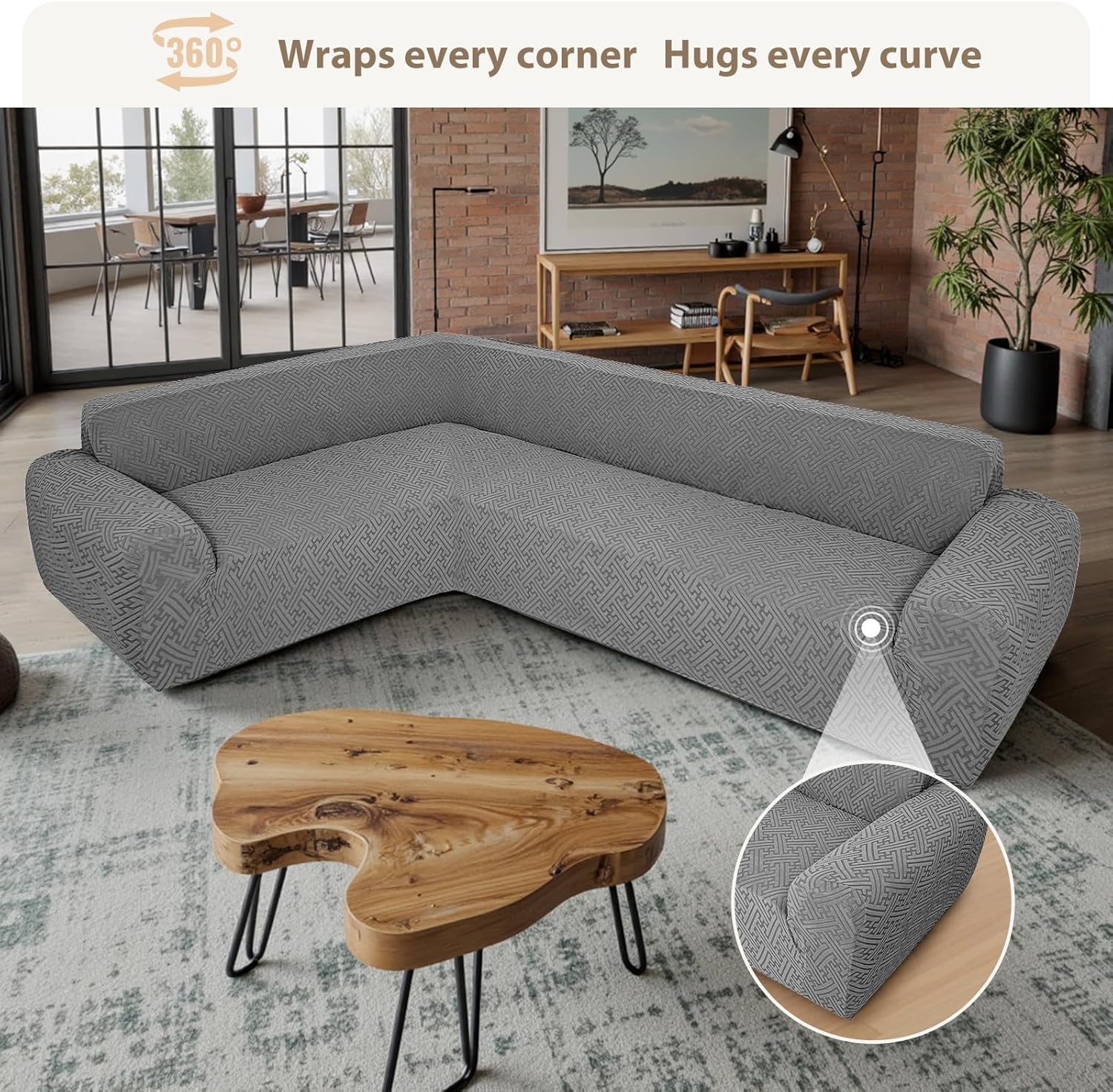 Sectional Couch Covers L Shape Sofa Cover 1-Piece Stretch Corner Couch Covers Non Slip Washable Sofa Slipcovers Soft Fleece Furniture Protector for Dogs Pet (Medium, Gray)