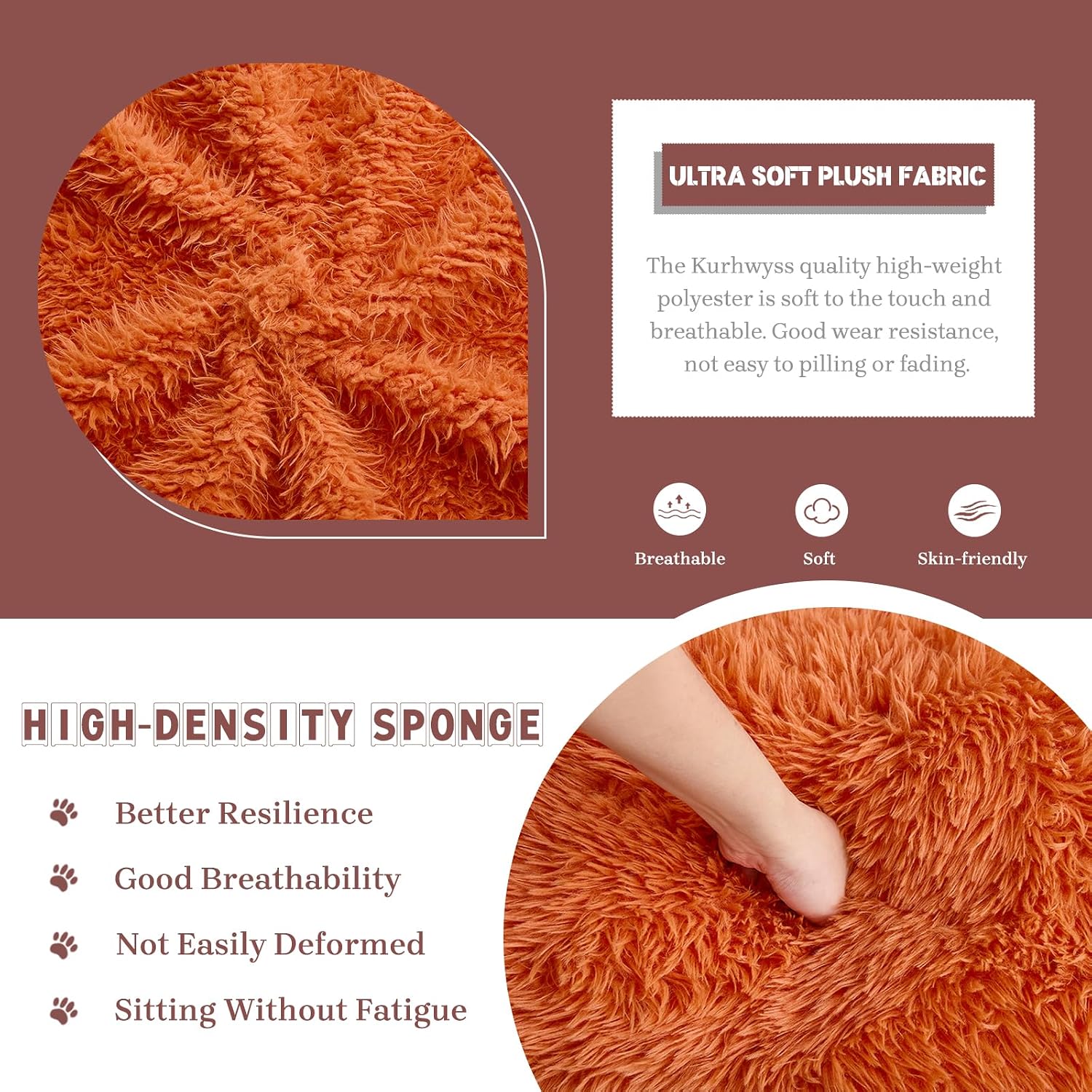 Upholstered Human Dog Bed for Adult & Pets, Convertible Lazy Sofa Bed with 5 Adjustable Position, Comfy Tatami Bean Bag Lounge Chair with a Soft Pillow for Bedroom Living Room (Orange Fluffy)