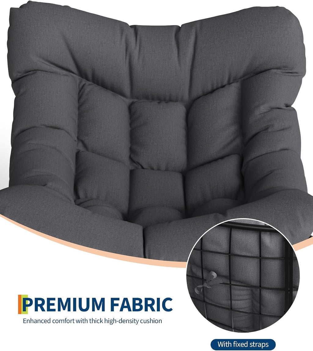 Patio Rocking Chair Indoor and Outdoor, Metal Lounge Rocker with Thick 6'' Cushion,350 Lbs Capacity,Grey Cushion