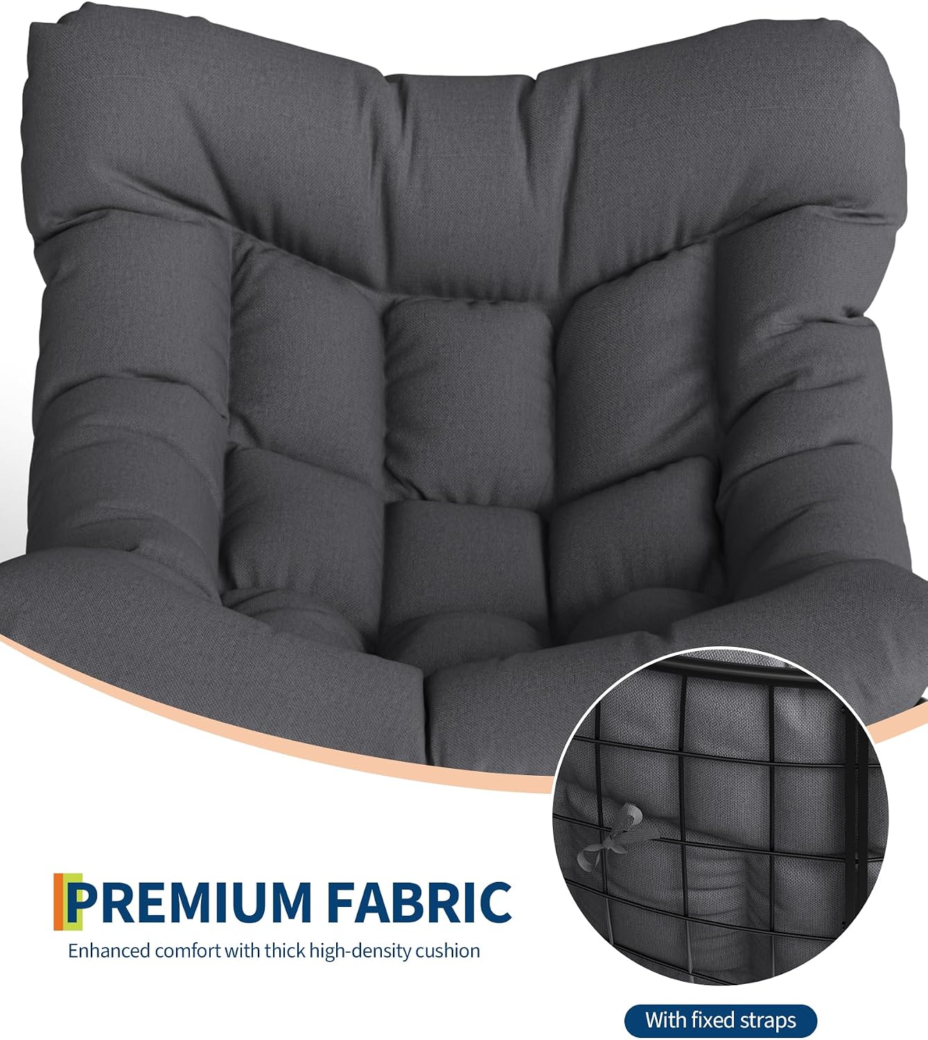 Patio Rocking Chair Indoor and Outdoor, Metal Lounge Rocker with Thick 6'' Cushion,350 Lbs Capacity,Grey Cushion