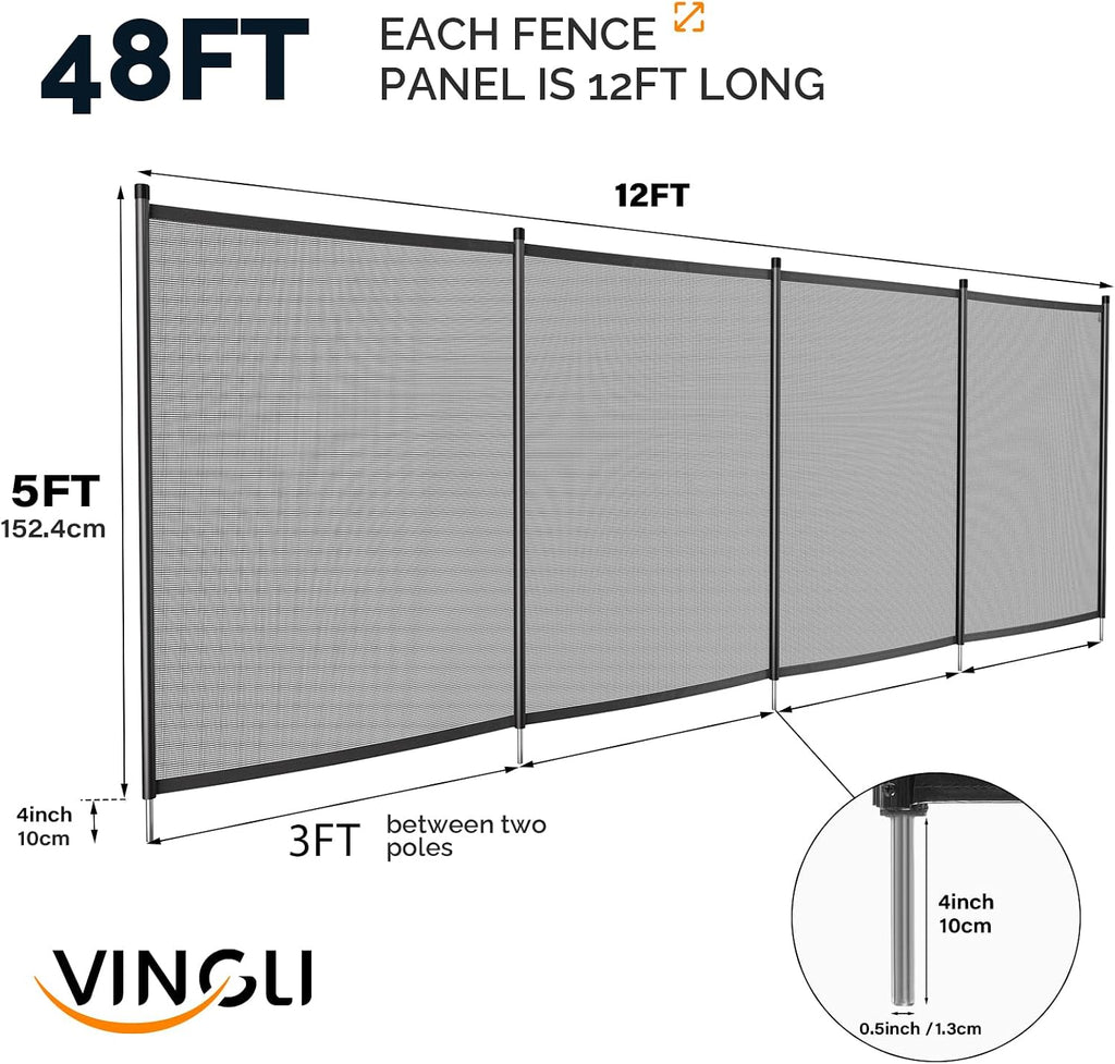 VINGLI Pool Fence 5Ft x 48Ft Swimming Pool Fence in Ground Pool Safety Fencing, Black